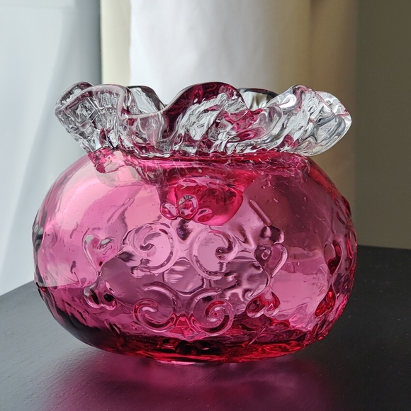 Cranberry Glass Candle Holder with Ruffled Edge - Picture 13 of 13